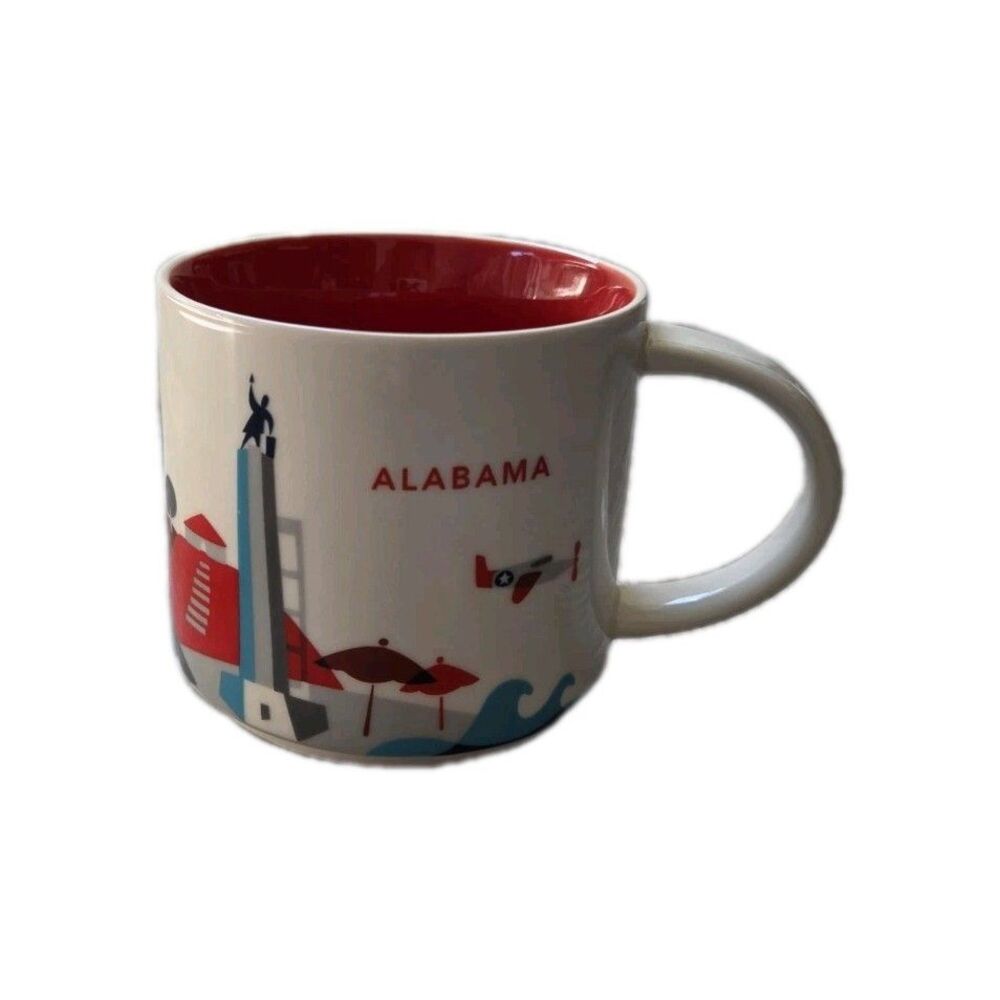 Starbucks Alabama You Are Here Collection 2017 14 oz Coffee Mug Red Interior EUC